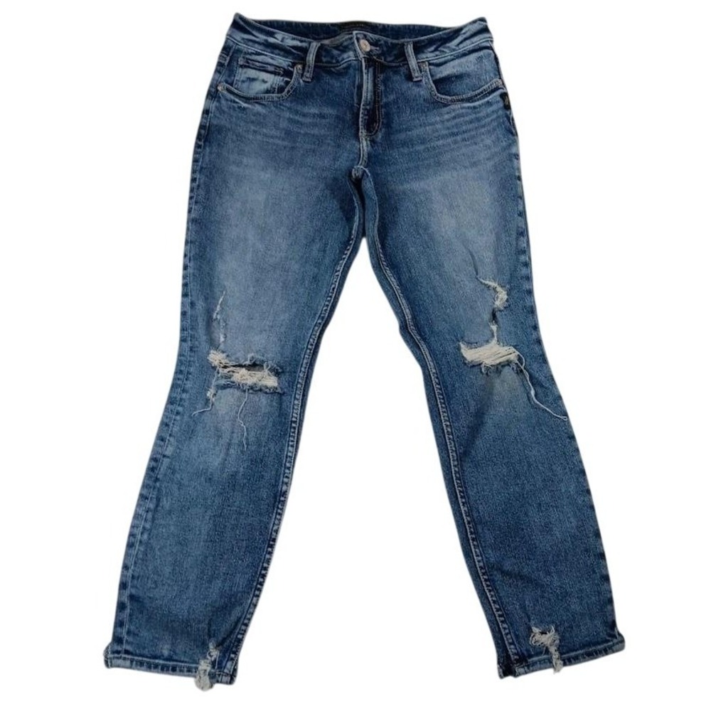 Silver Jeans Co‎ Jeans Womens W28/L29 Blue Boyfriend Distressed Stretch Denim